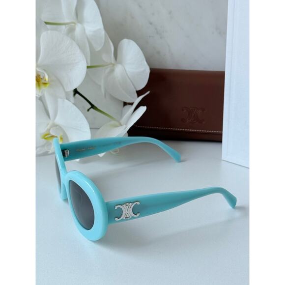 NEW Celine CL40312U Triomphe Blue Round Sunglasses - Picture 5 of 10